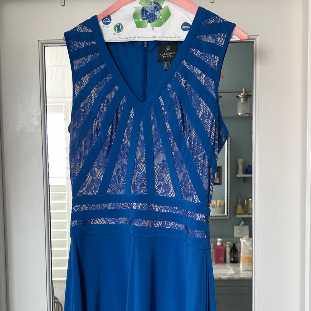 Adrianna Papell Blue Lace Panel Midi Dress